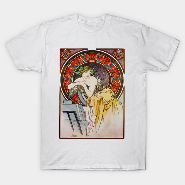 Alphonse Mucha Vintage Poster Art Design T-Shirt by PaperMoonGifts